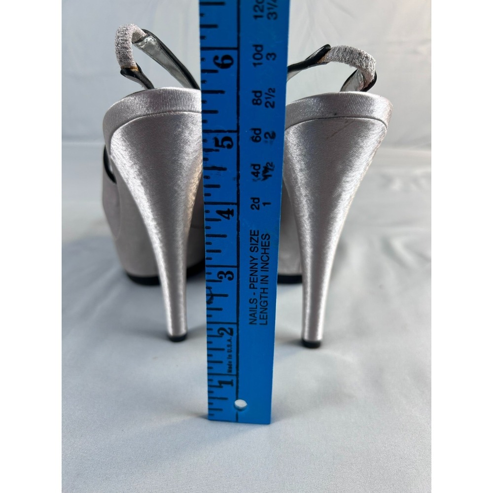 Nina New York Women Slingback Heels Size 6.5 Silver Satin‎ Bow Platform Party - Picture 11 of 11